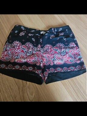 LOFT Black Shorts with Red Paisley Border